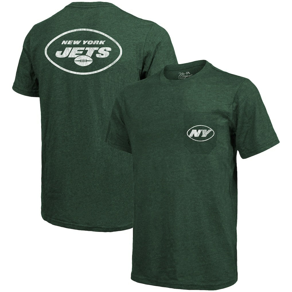 New York Jets Majestic Threads Tri-Blend Pocket T-Shirt - Heathered Green T-shirts