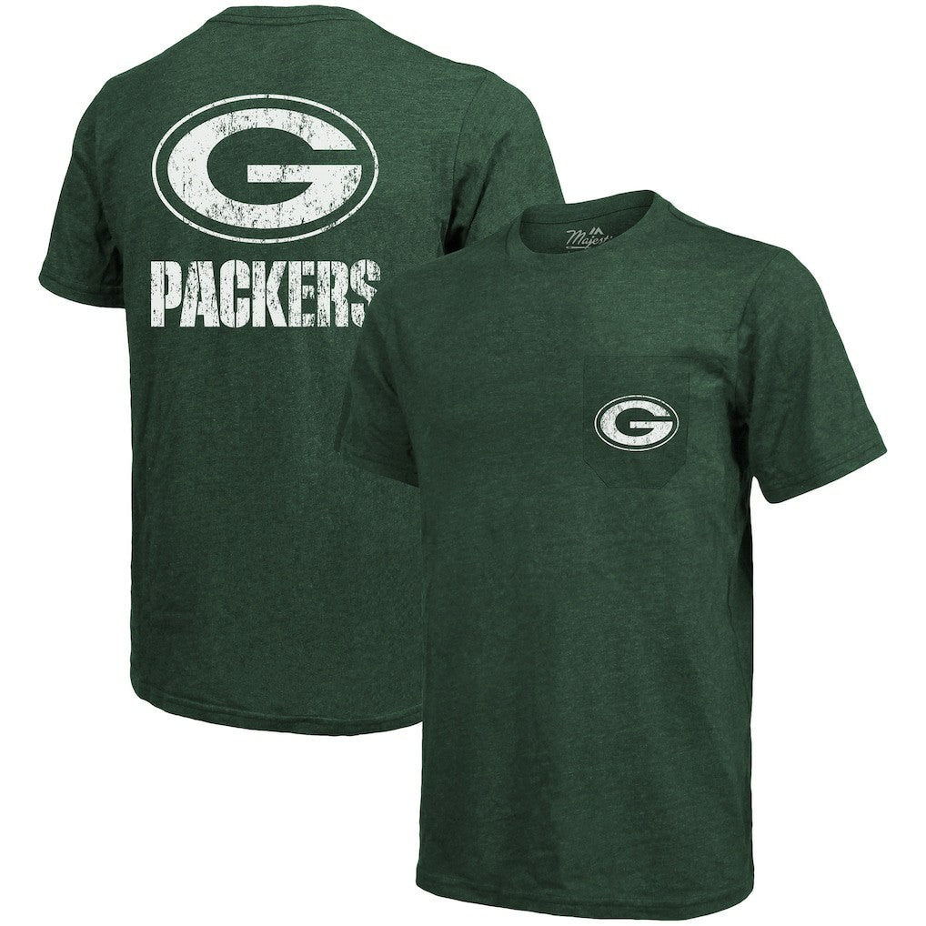 Green Bay Packers Majestic Threads Tri-Blend Pocket T-Shirt - Heathered Green T-shirts