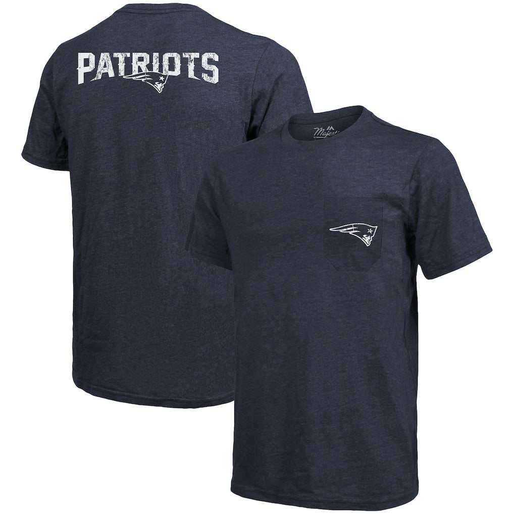 New England Patriots Majestic Threads Tri-Blend Pocket T-Shirt - Heathered Navy T-shirts
