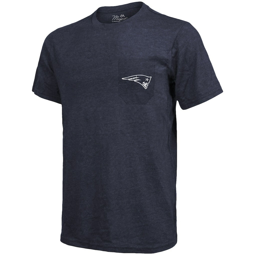 New England Patriots Majestic Threads Tri-Blend Pocket T-Shirt - Heathered Navy T-shirts