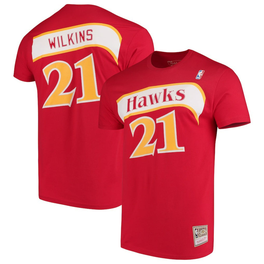 Dominique Wilkins Atlanta Hawks Hardwood Classics Team Name & Number T-Shirt Red - Mitchell & Ness