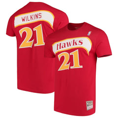 Dominique Wilkins Atlanta Hawks Hardwood Classics Team Name & Number T-Shirt Red - Mitchell & Ness