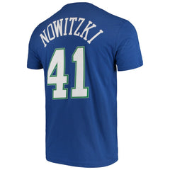 Dirk Nowitzki Dallas Mavericks Hardwood Classics Team Name & Number T-Shirt Blue - Mitchell & Ness