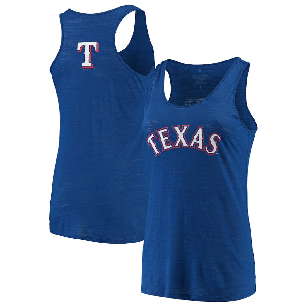 Texas Rangers Soft as a Grape Women's Plus Size Swing for the Fences Racerback Tank Top - Royal Tanks