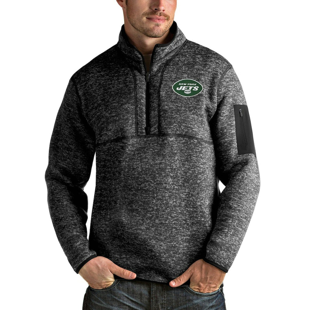 New York Jets Antigua Fortune 1/4-Zip Pullover Jacket - Heather Black Pullover