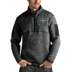 New York Jets Antigua Fortune 1/4-Zip Pullover Jacket - Heather Black Pullover