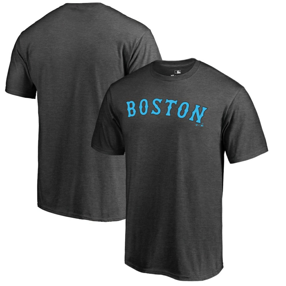 Boston Red Sox Blue Wordmark T-Shirt - Heathered Charcoal T-shirts