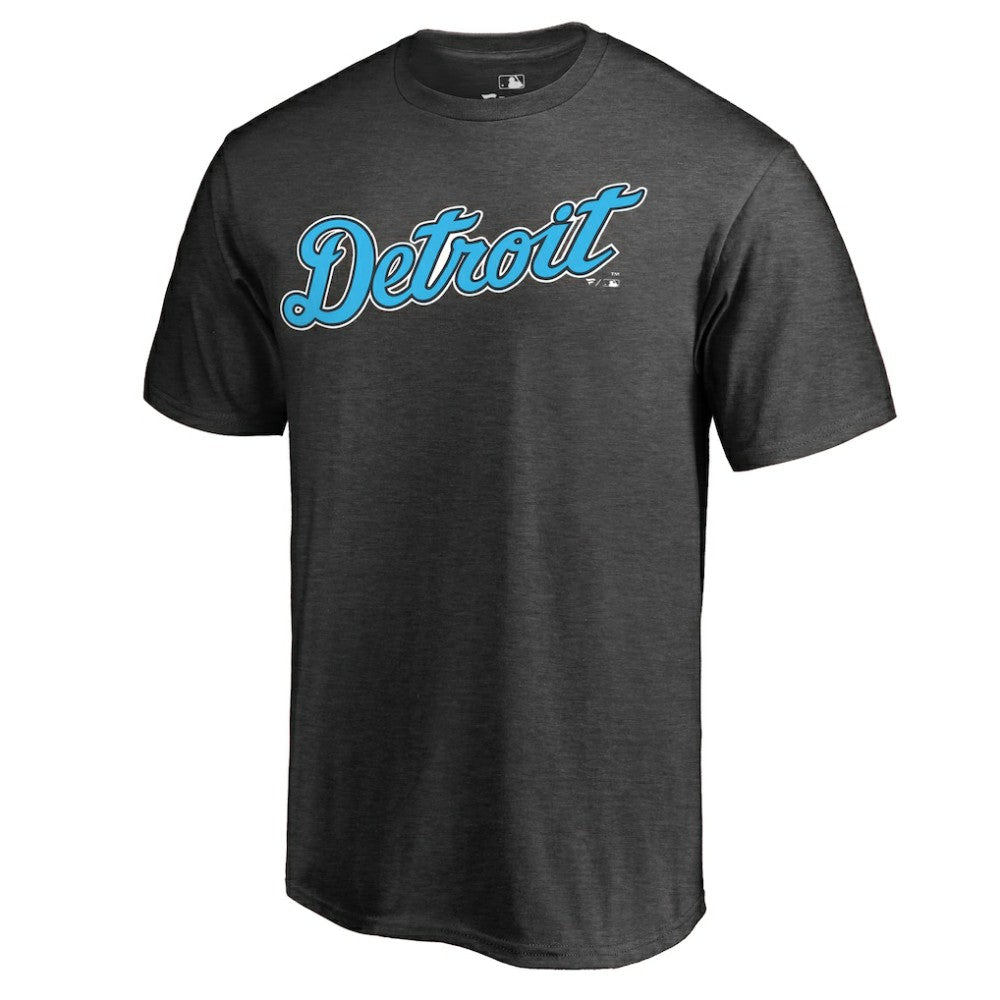 Detroit Tigers Blue Wordmark T-Shirt - Heathered Charcoal T-shirts
