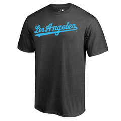 Los Angeles Dodgers Blue Wordmark T-Shirt - Heathered Charcoal T-shirts