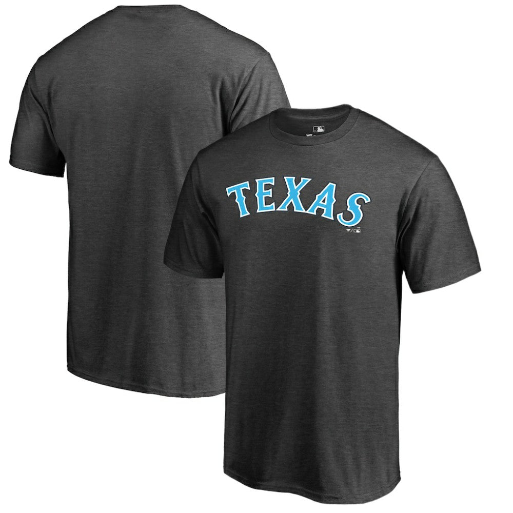 Texas Rangers Blue Wordmark T-Shirt - Heathered Charcoal T-shirts