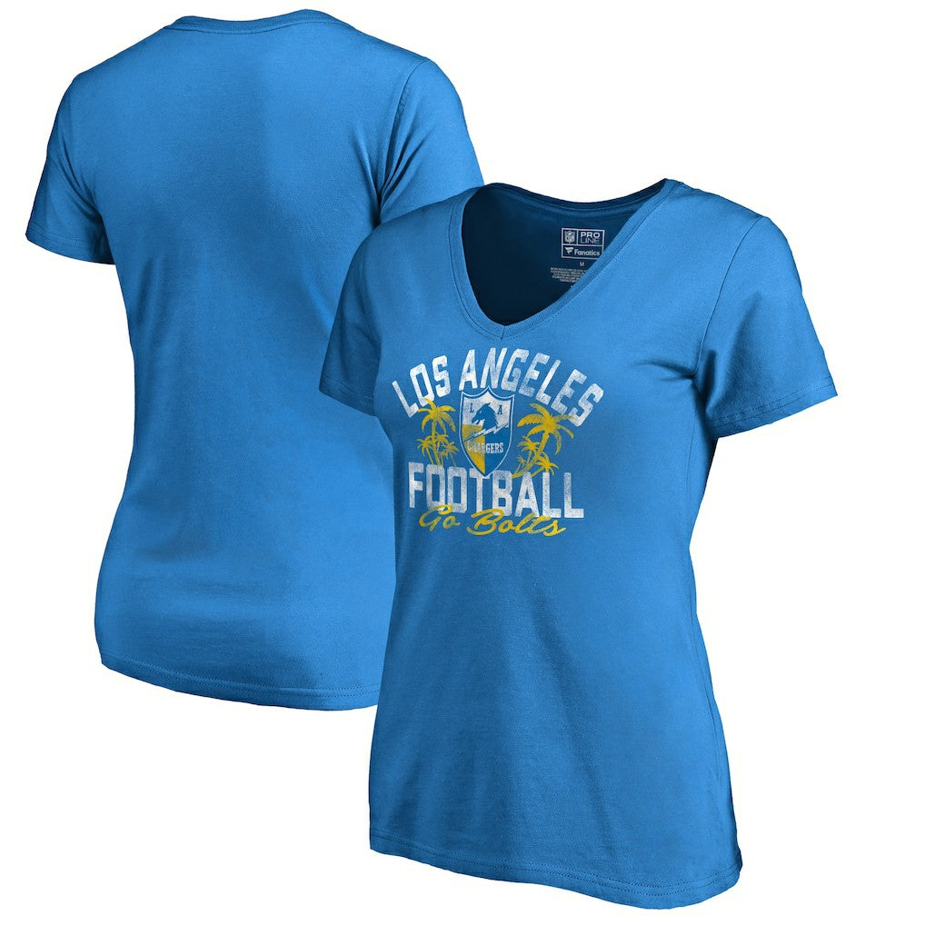 Los Angeles Chargers Women's Hometown Collection LA Football V-Neck T-Shirt - Powder Blue T-shirts