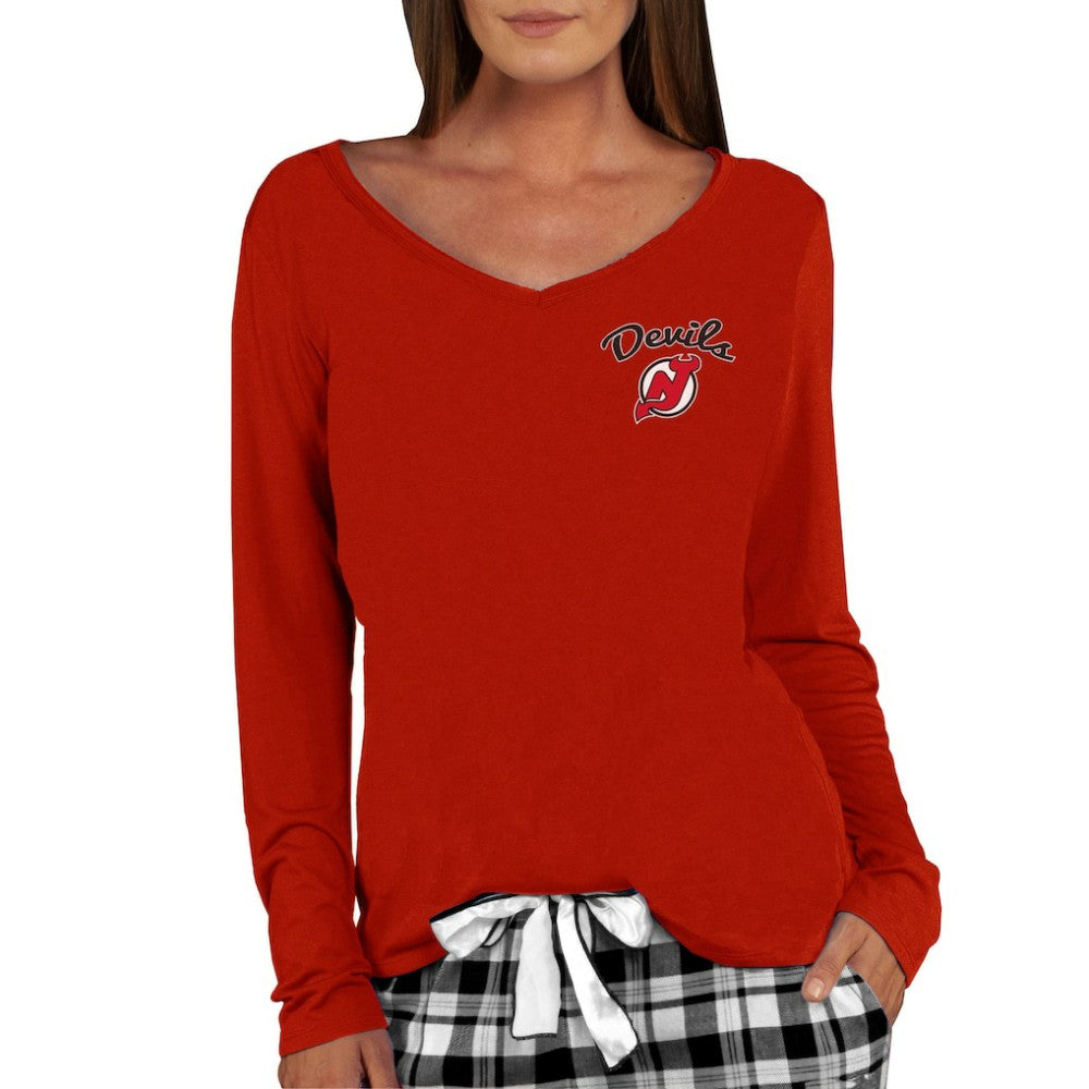 New Jersey Devils Concepts Sport Women's Marathon Knit Long Sleeve V-Neck Top - Red | US 3540554