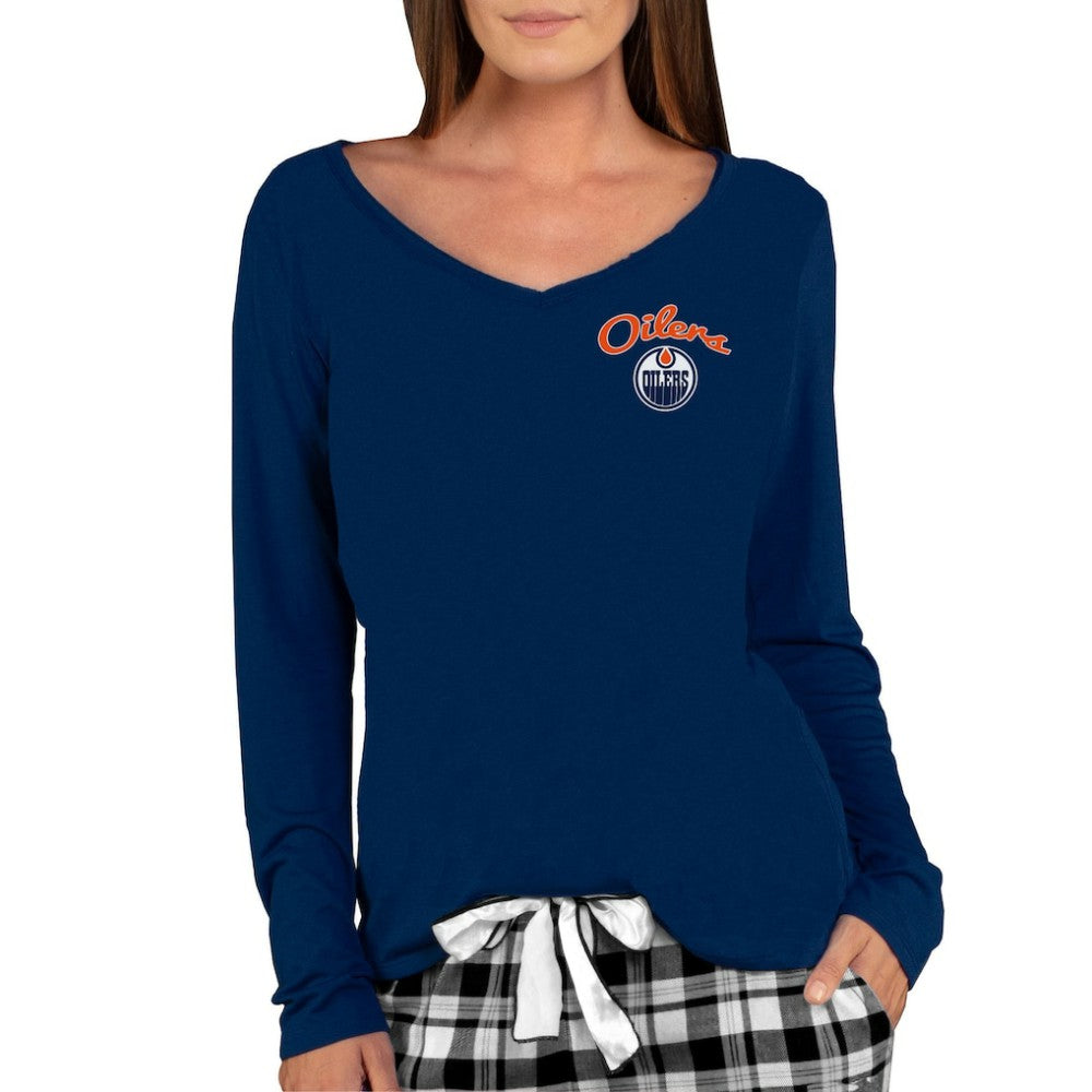 Edmonton Oilers Concepts Sport Women's Marathon Knit Long Sleeve V-Neck Top - Navy | US 3540556