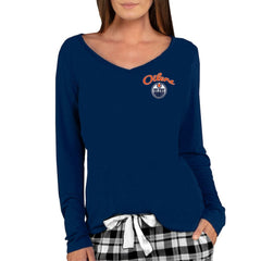 Edmonton Oilers Concepts Sport Women's Marathon Knit Long Sleeve V-Neck Top - Navy | US 3540556