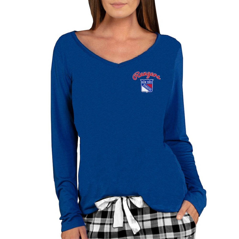 New York Rangers Concepts Sport Women's Marathon Knit Long Sleeve V-Neck Top - Royal | US 3540561
