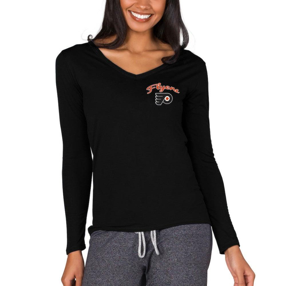 Philadelphia Flyers Concepts Sport Women's Marathon Knit Long Sleeve V-Neck Top - Black | US 3540562