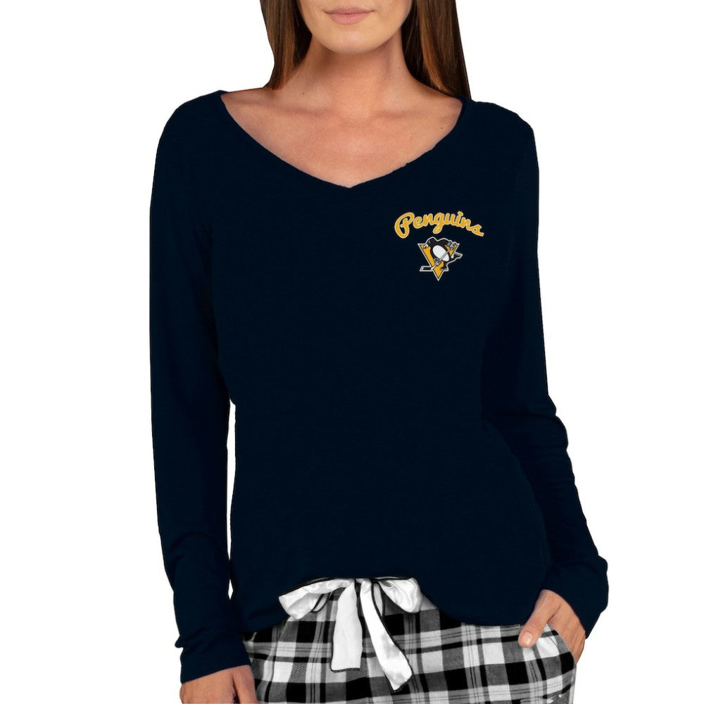 Pittsburgh Penguins Concepts Sport Women's Marathon Knit Long Sleeve V-Neck Top - Black | US 3540563