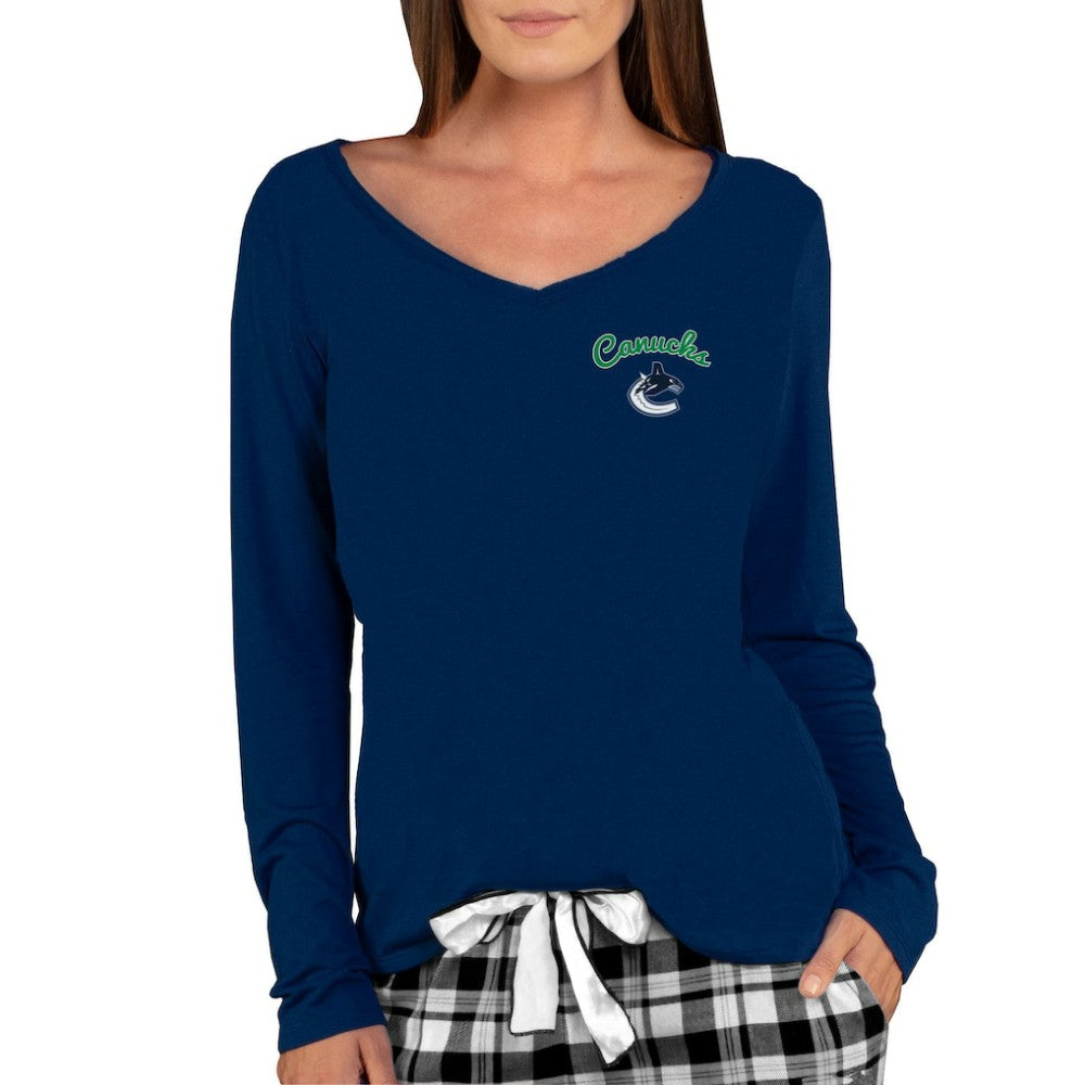 Vancouver Canucks Concepts Sport Women's Marathon Knit Long Sleeve V-Neck Top - Navy | US 3540567