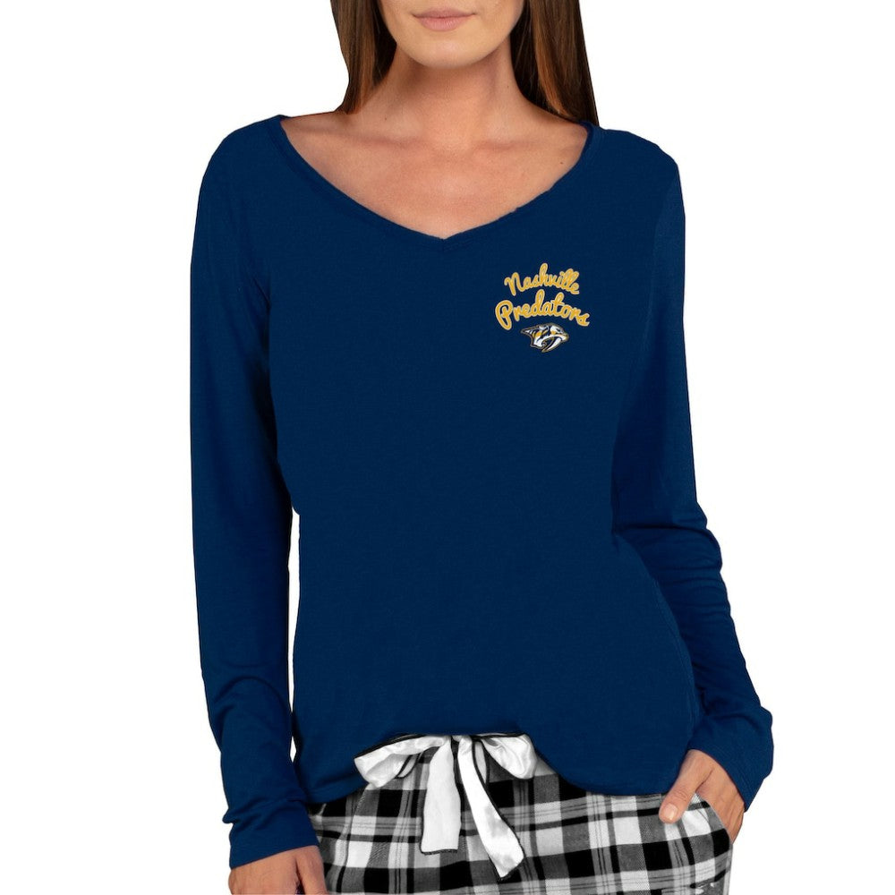 Nashville Predators Concepts Sport Women's Marathon Knit Long Sleeve V-Neck Top - Navy | US 3540575