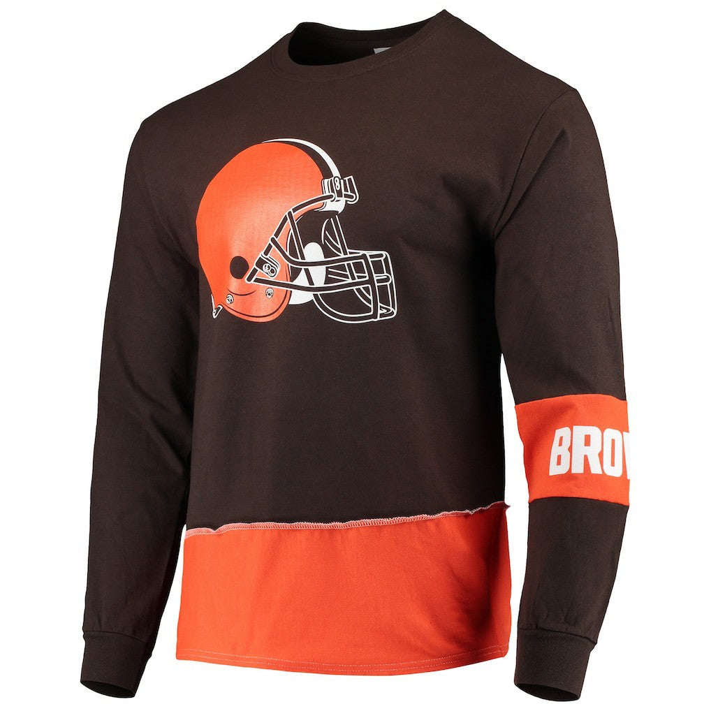 Cleveland Browns Refried Apparel Sustainable Upcycled Angle Long Sleeve T-Shirt - Brown/Orange T-shirts