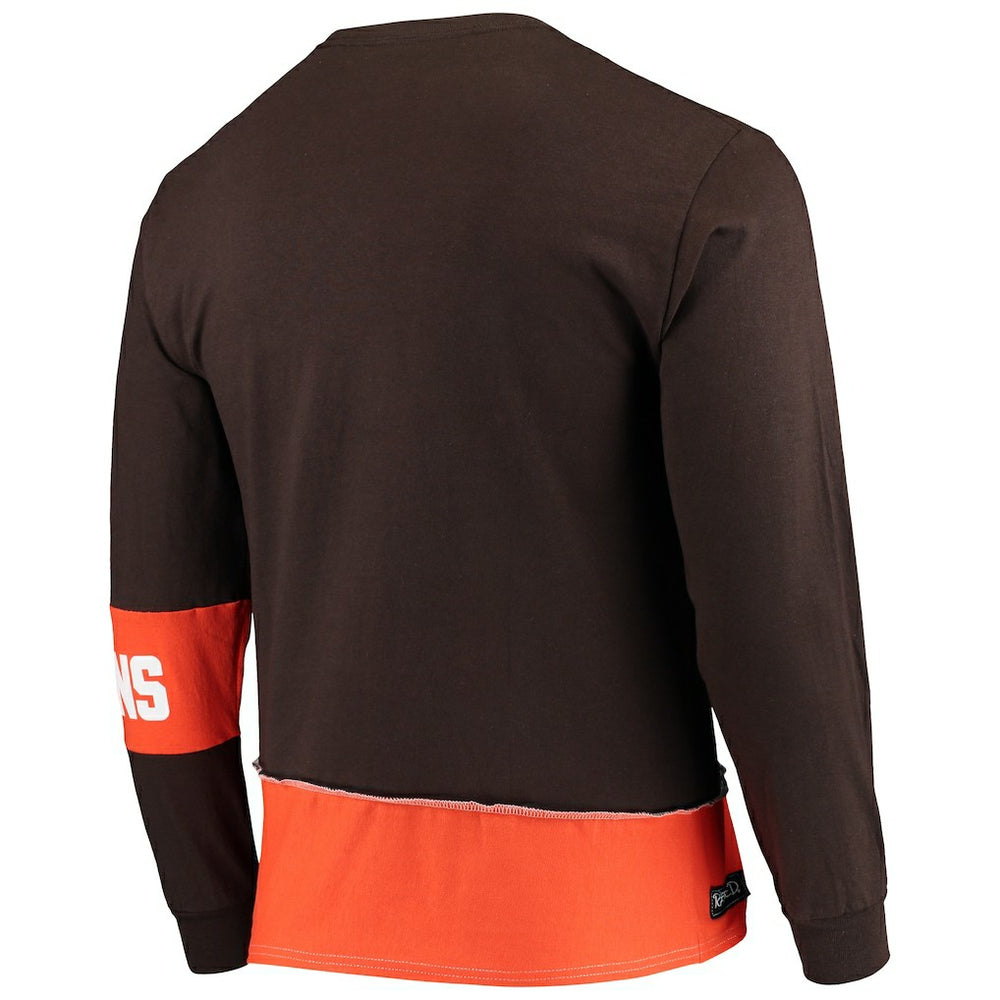 Cleveland Browns Refried Apparel Sustainable Upcycled Angle Long Sleeve T-Shirt - Brown/Orange T-shirts