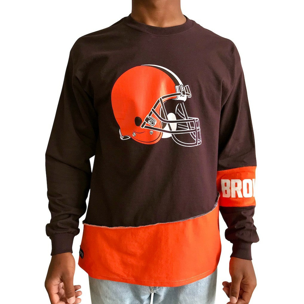 Cleveland Browns Refried Apparel Sustainable Upcycled Angle Long Sleeve T-Shirt - Brown/Orange T-shirts
