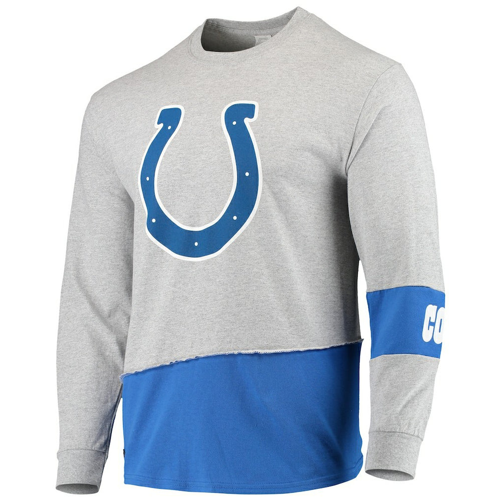 Indianapolis Colts Refried Apparel Sustainable Upcycled Angle Long Sleeve T-Shirt - Gray/Royal T-shirts