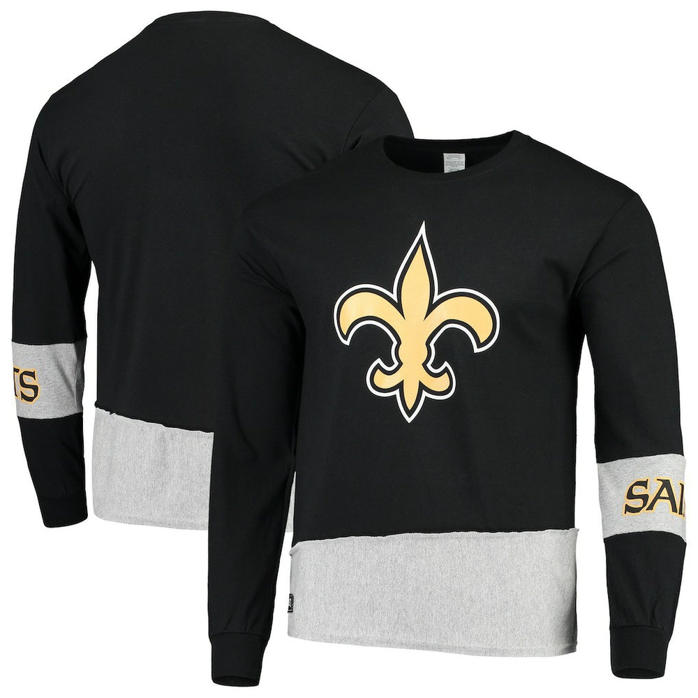 New Orleans Saints Refried Apparel Sustainable Upcycled Angle Long Sleeve T-Shirt - Black/Gray T-shirts