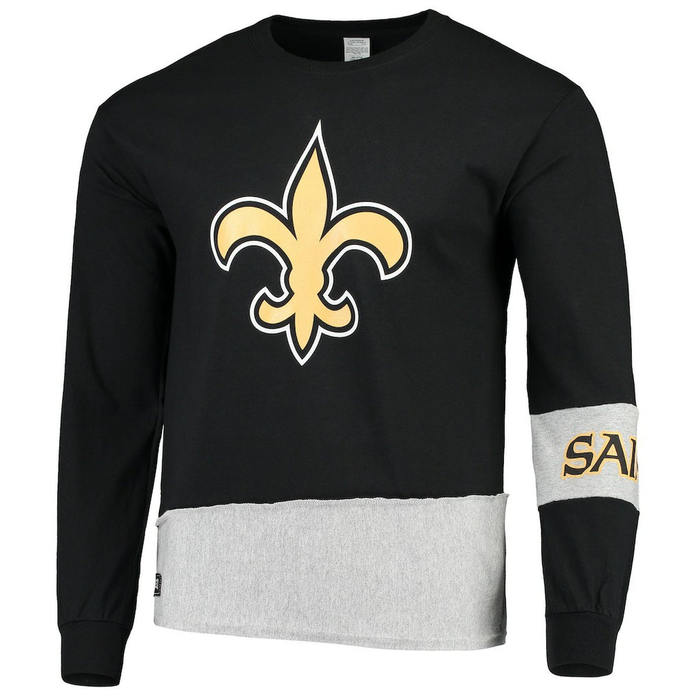 New Orleans Saints Refried Apparel Sustainable Upcycled Angle Long Sleeve T-Shirt - Black/Gray T-shirts