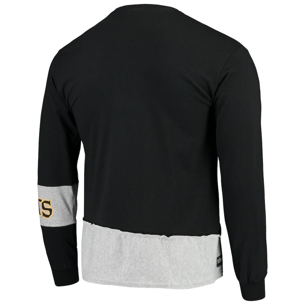 New Orleans Saints Refried Apparel Sustainable Upcycled Angle Long Sleeve T-Shirt - Black/Gray T-shirts