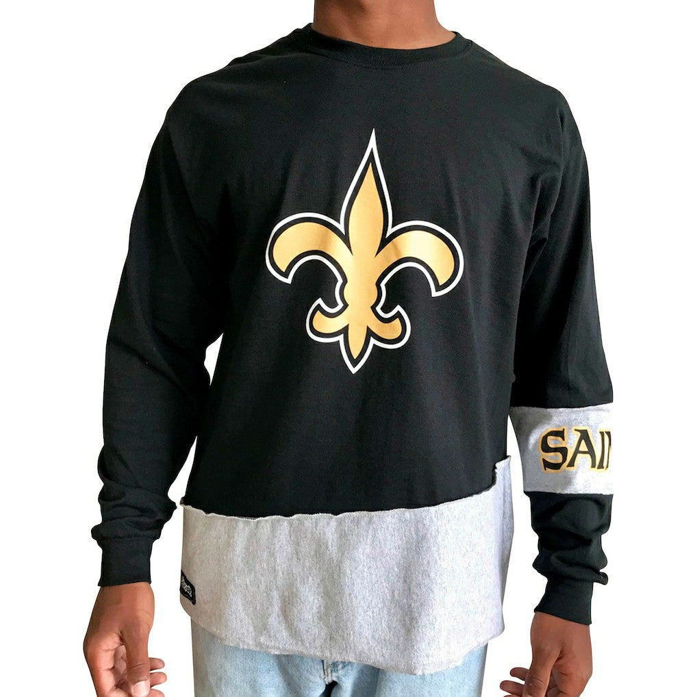 New Orleans Saints Refried Apparel Sustainable Upcycled Angle Long Sleeve T-Shirt - Black/Gray T-shirts