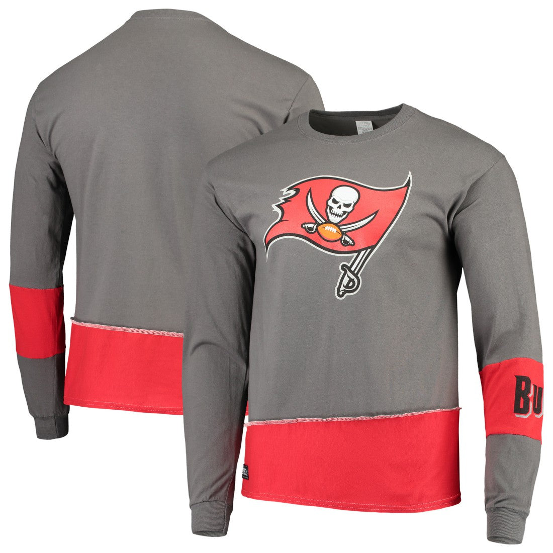 Tampa Bay Buccaneers Refried Apparel Sustainable Upcycled Angle Long Sleeve T-Shirt - Pewter/Red T-shirts