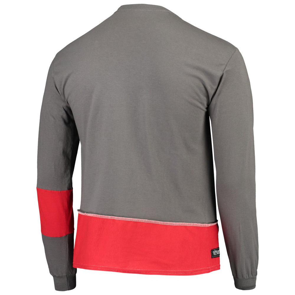 Tampa Bay Buccaneers Refried Apparel Sustainable Upcycled Angle Long Sleeve T-Shirt - Pewter/Red T-shirts
