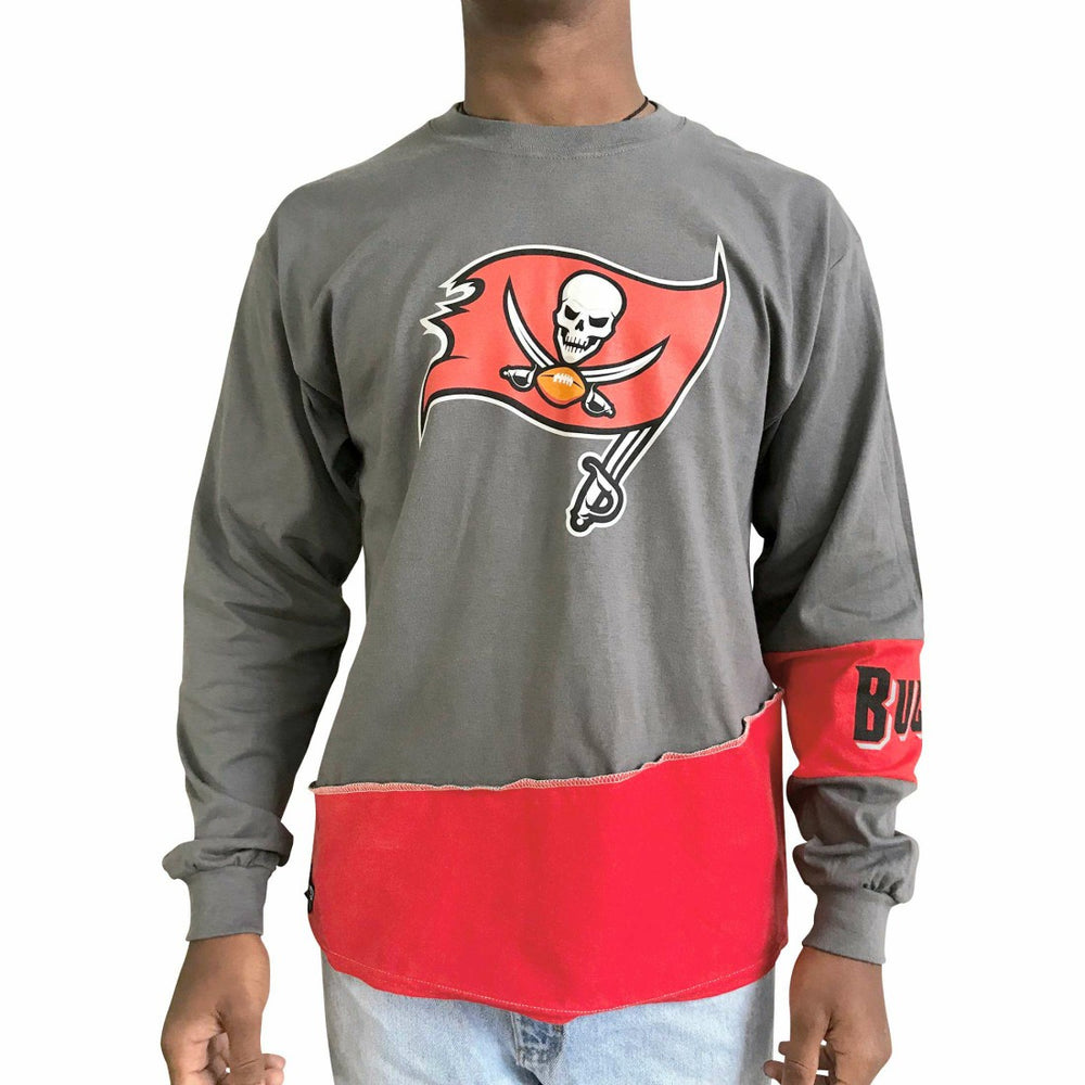 Tampa Bay Buccaneers Refried Apparel Sustainable Upcycled Angle Long Sleeve T-Shirt - Pewter/Red T-shirts