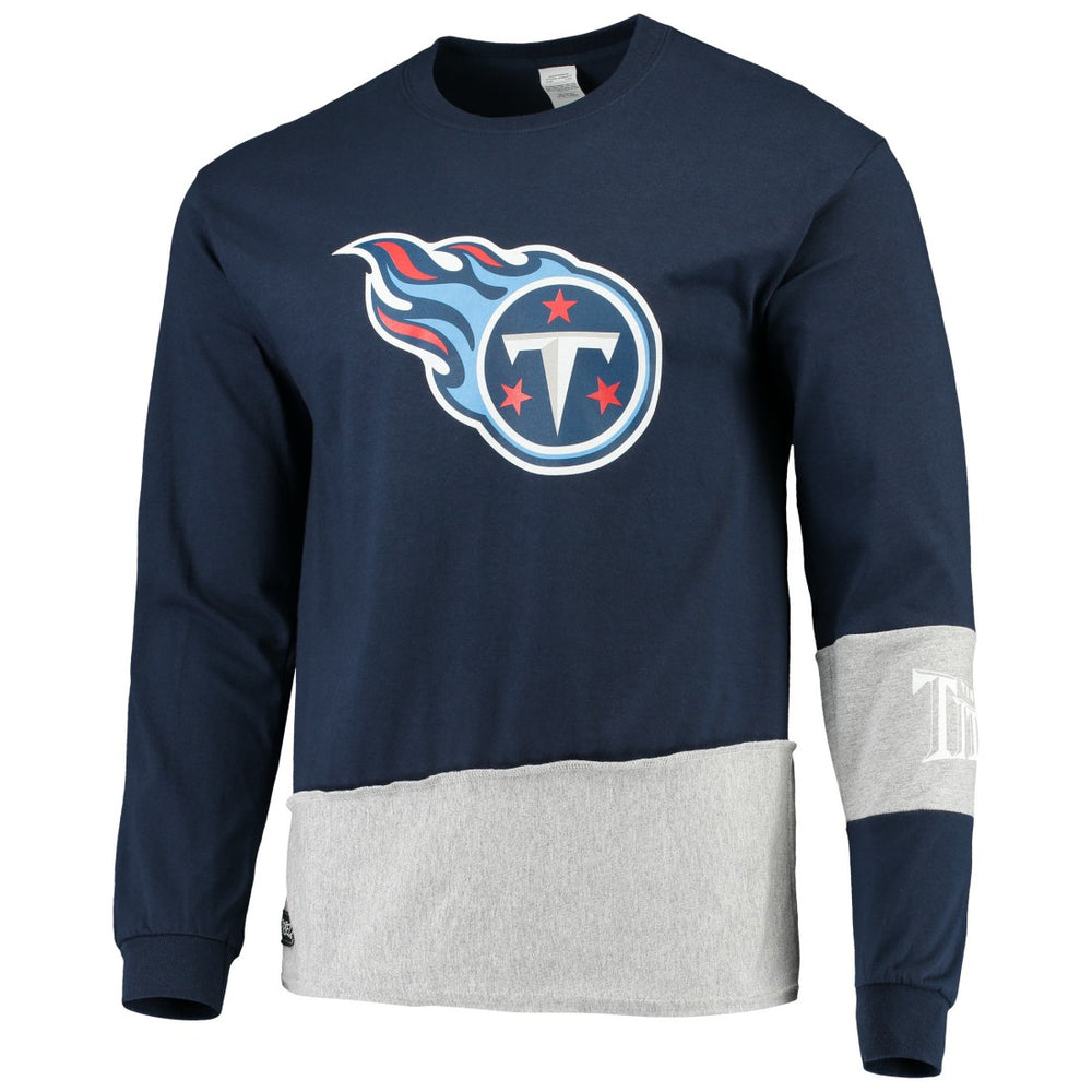 Tennessee Titans Refried Apparel Sustainable Upcycled Angle Long Sleeve T-Shirt - Navy/Gray T-shirts