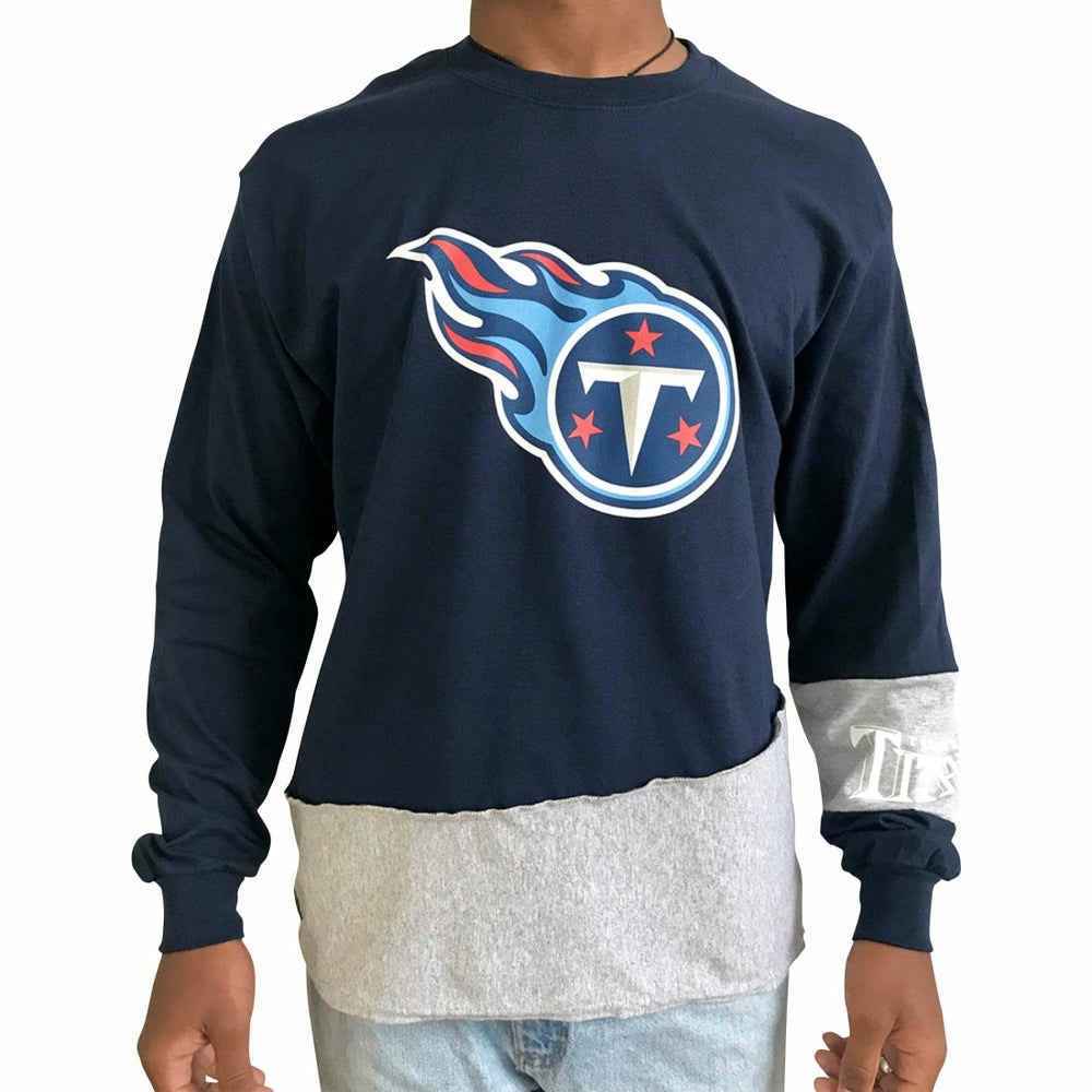 Tennessee Titans Refried Apparel Sustainable Upcycled Angle Long Sleeve T-Shirt - Navy/Gray T-shirts