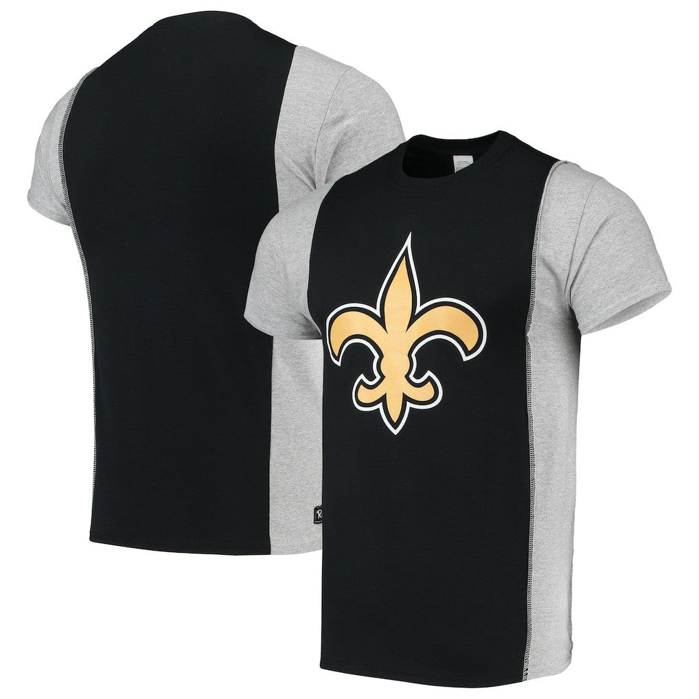 New Orleans Saints Refried Apparel Sustainable Upcycled Split T-Shirt - Black/Gray T-shirts