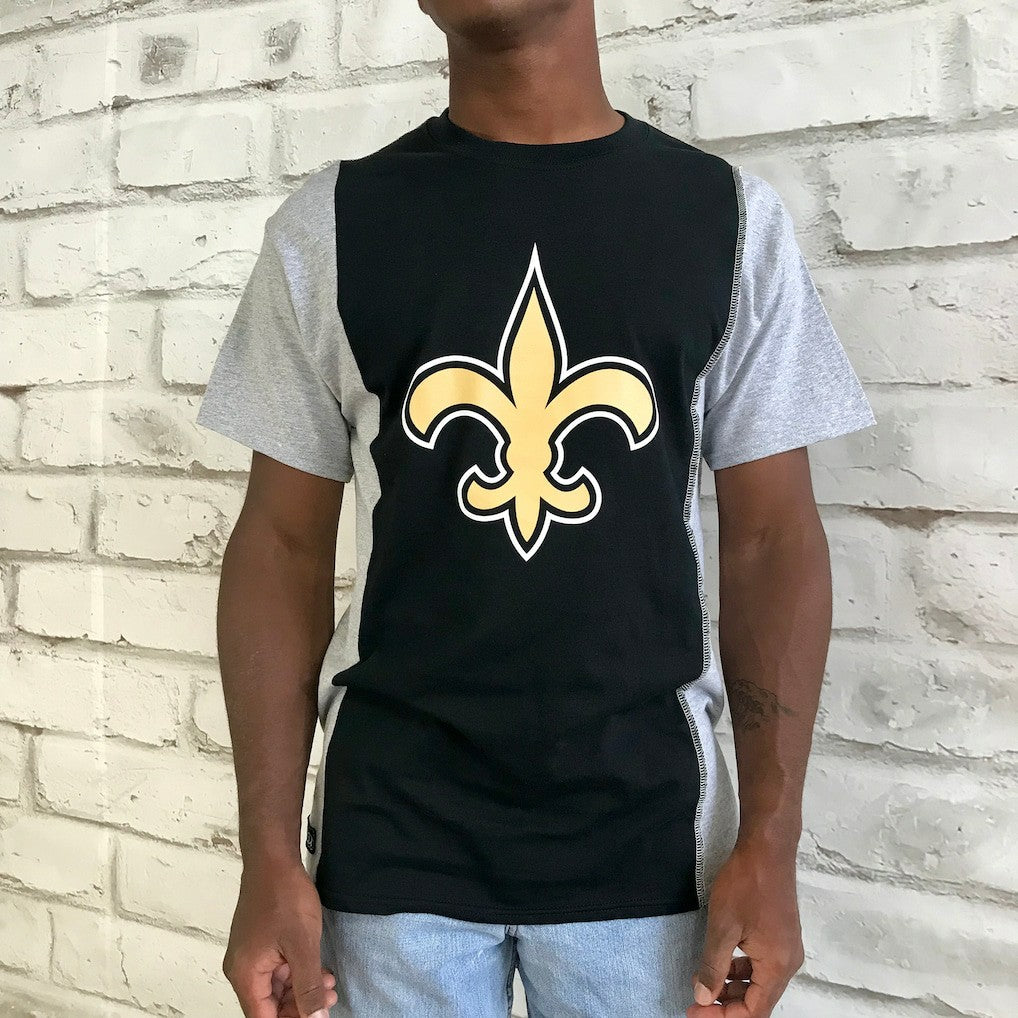New Orleans Saints Refried Apparel Sustainable Upcycled Split T-Shirt - Black/Gray T-shirts