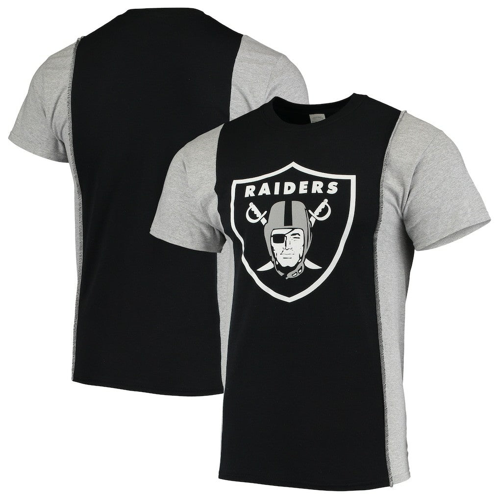 Las Vegas Raiders Refried Apparel Sustainable Upcycled Split T-Shirt - Black/Silver T-shirts