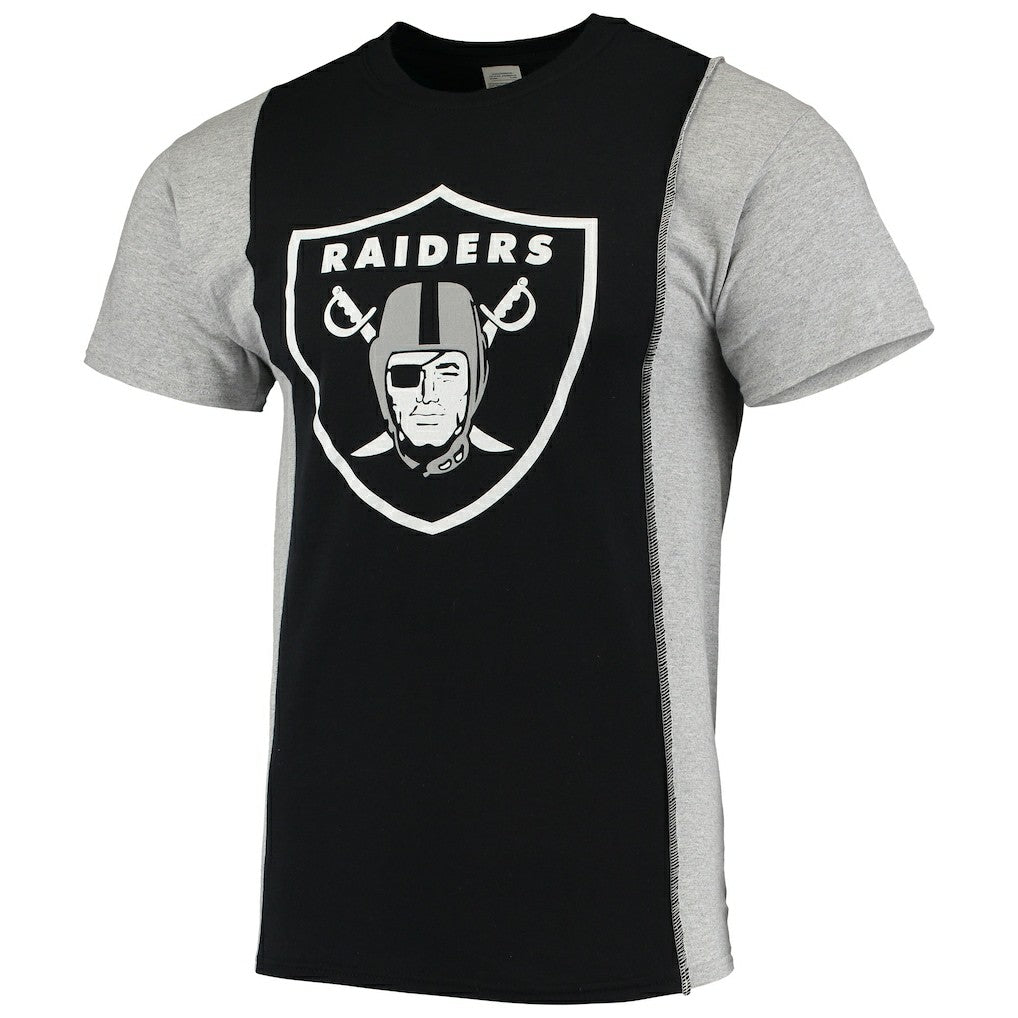 Las Vegas Raiders Refried Apparel Sustainable Upcycled Split T-Shirt - Black/Silver T-shirts