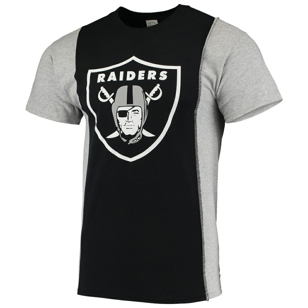 Las Vegas Raiders Refried Apparel Sustainable Upcycled Split T-Shirt - Black/Silver T-shirts