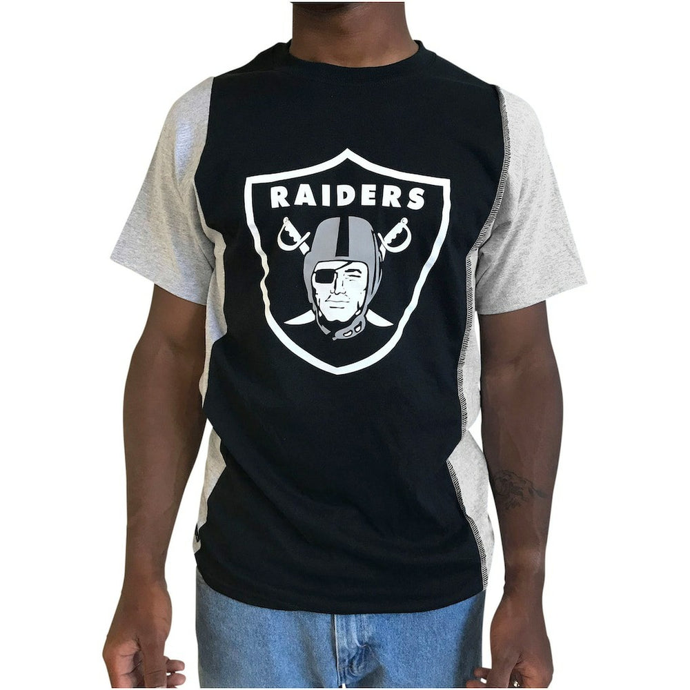 Las Vegas Raiders Refried Apparel Sustainable Upcycled Split T-Shirt - Black/Silver T-shirts