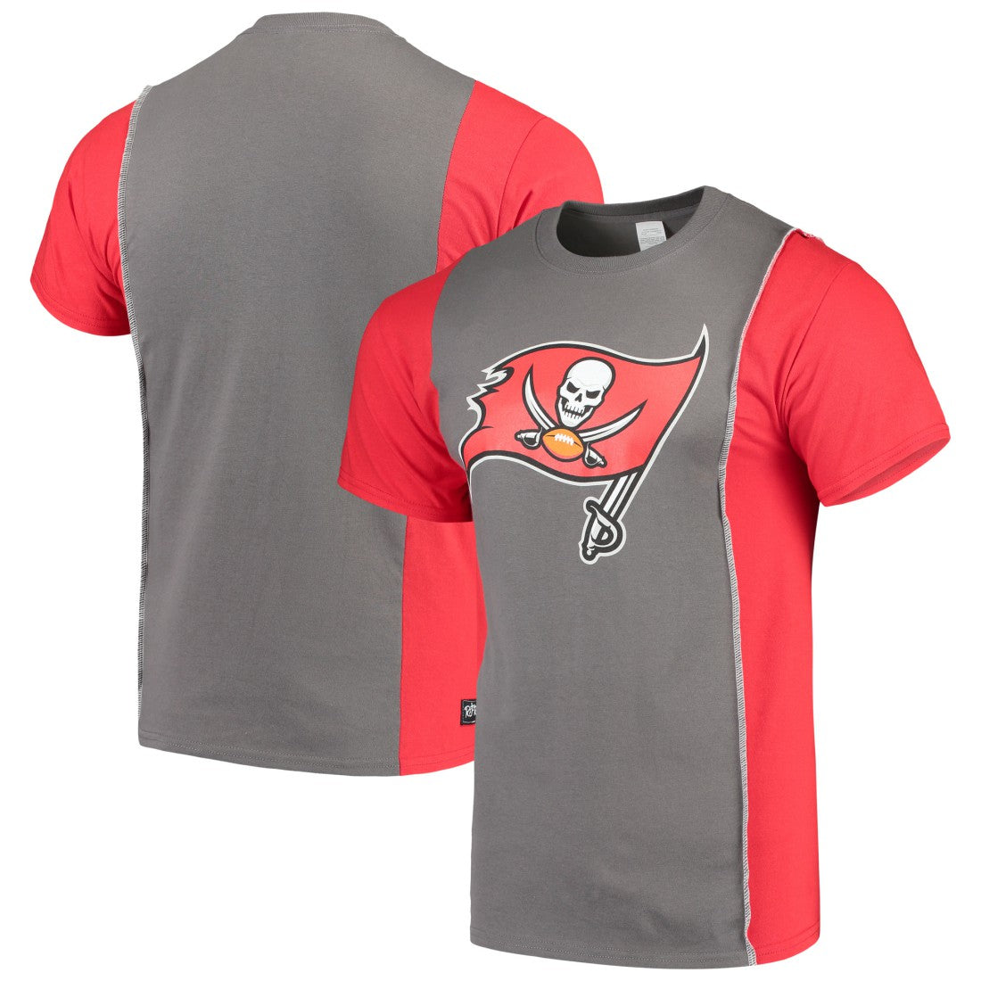 Tampa Bay Buccaneers Refried Apparel Sustainable Upcycled Split T-Shirt - Pewter/Red T-shirts