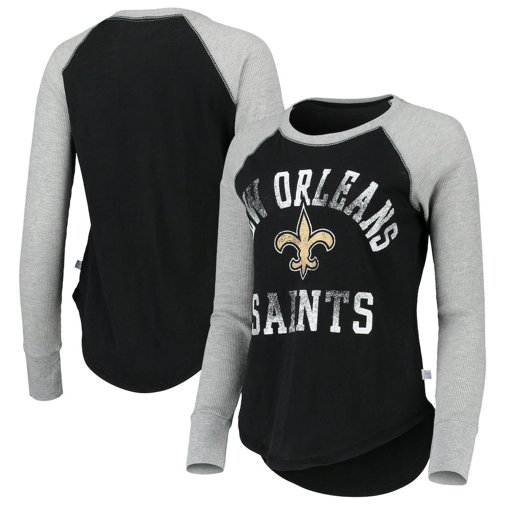 New Orleans Saints Touch Women's Waffle Raglan Lightweight Long Sleeve T-Shirt - Black T-shirts