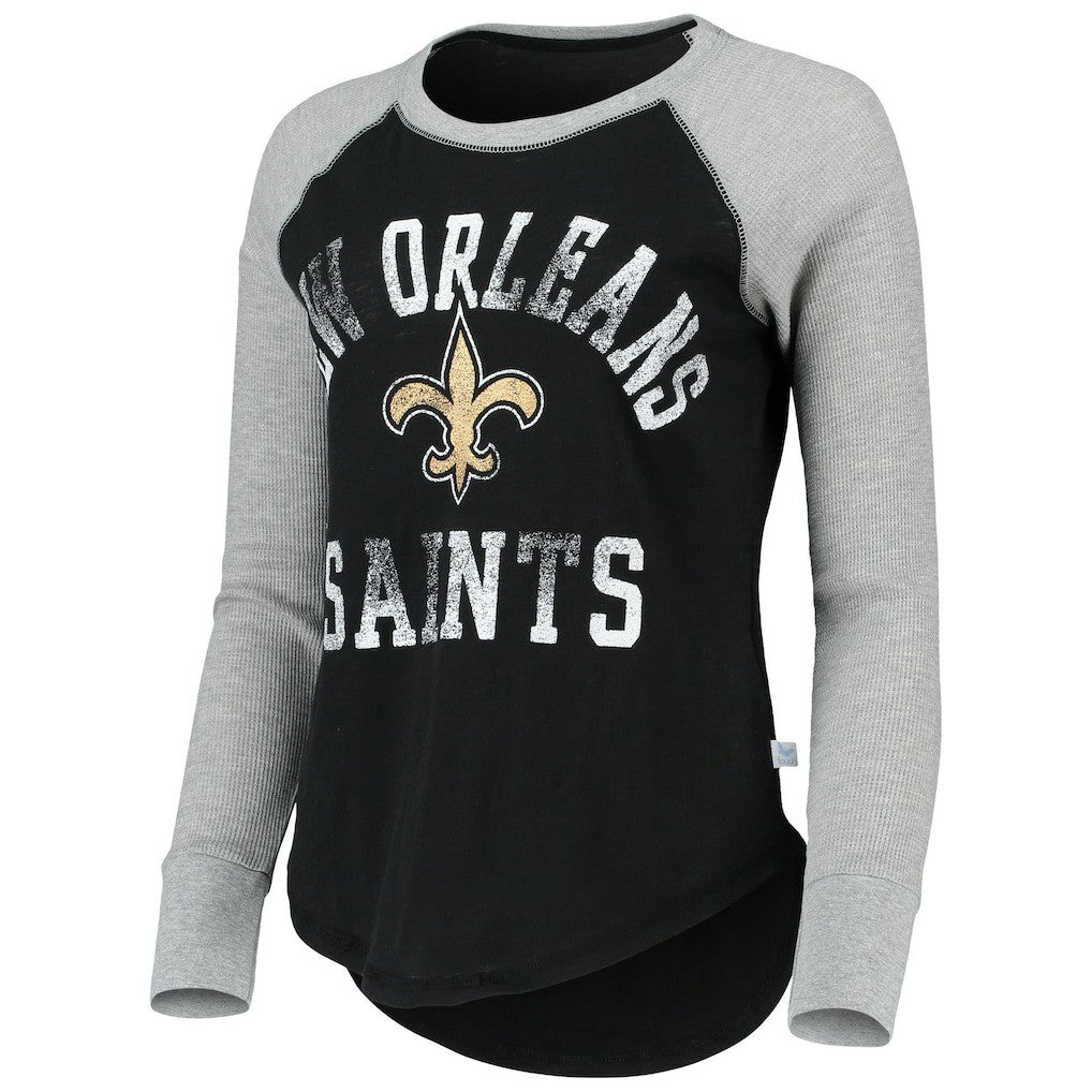 New Orleans Saints Touch Women's Waffle Raglan Lightweight Long Sleeve T-Shirt - Black T-shirts