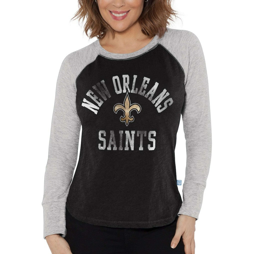 New Orleans Saints Touch Women's Waffle Raglan Lightweight Long Sleeve T-Shirt - Black T-shirts