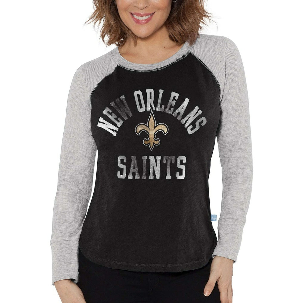New Orleans Saints Touch Women's Waffle Raglan Lightweight Long Sleeve T-Shirt - Black T-shirts