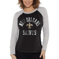 New Orleans Saints Touch Women's Waffle Raglan Lightweight Long Sleeve T-Shirt - Black T-shirts