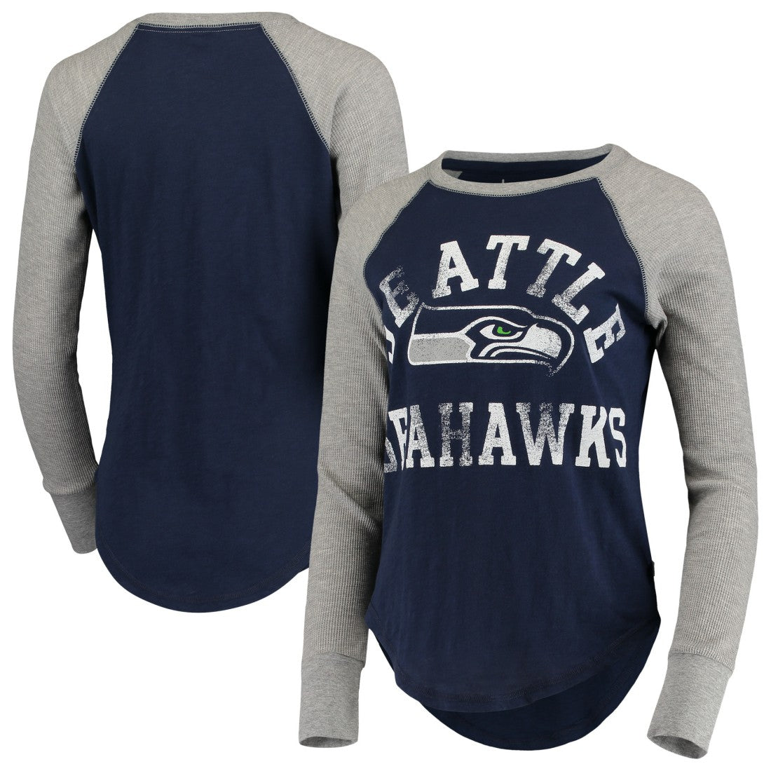 Seattle Seahawks Touch Women's Waffle Raglan Lightweight Long Sleeve T-Shirt - College Navy T-shirts