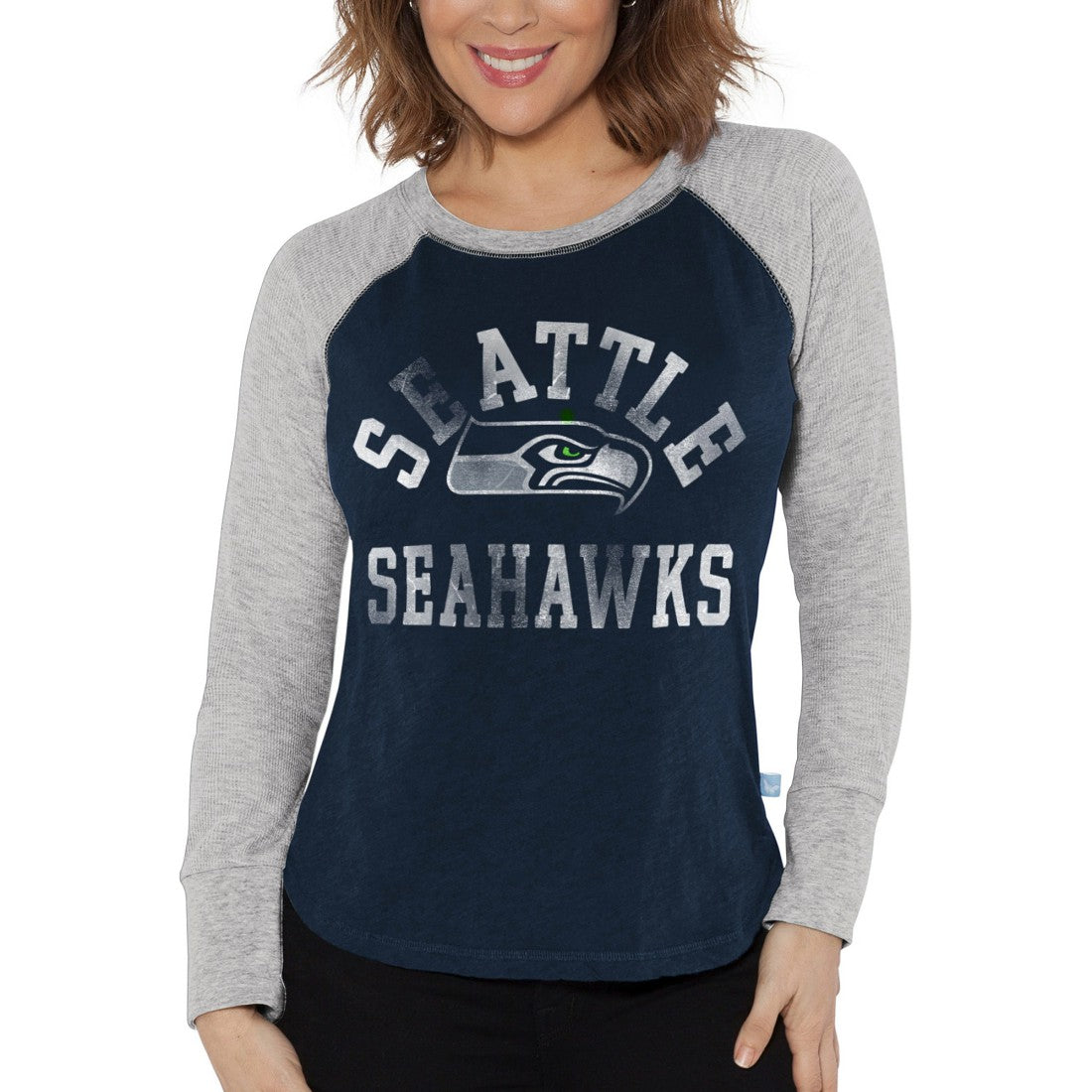 Seattle Seahawks Touch Women's Waffle Raglan Lightweight Long Sleeve T-Shirt - College Navy T-shirts